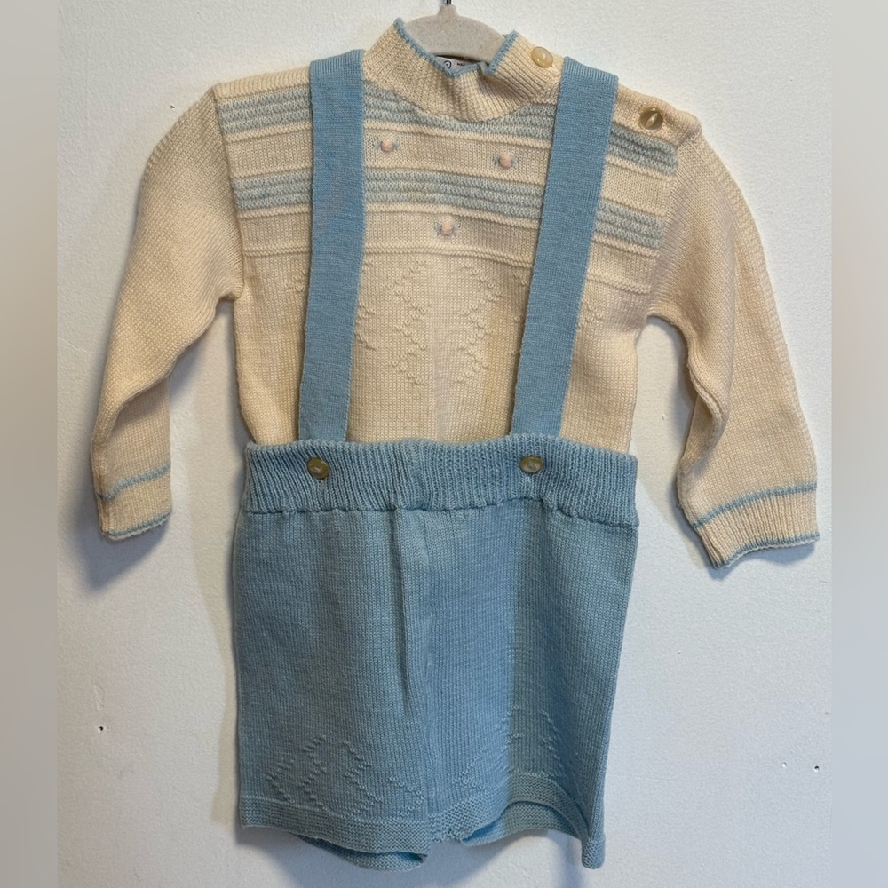 Vintage Charming Knit Baby Outfit with Suspenders